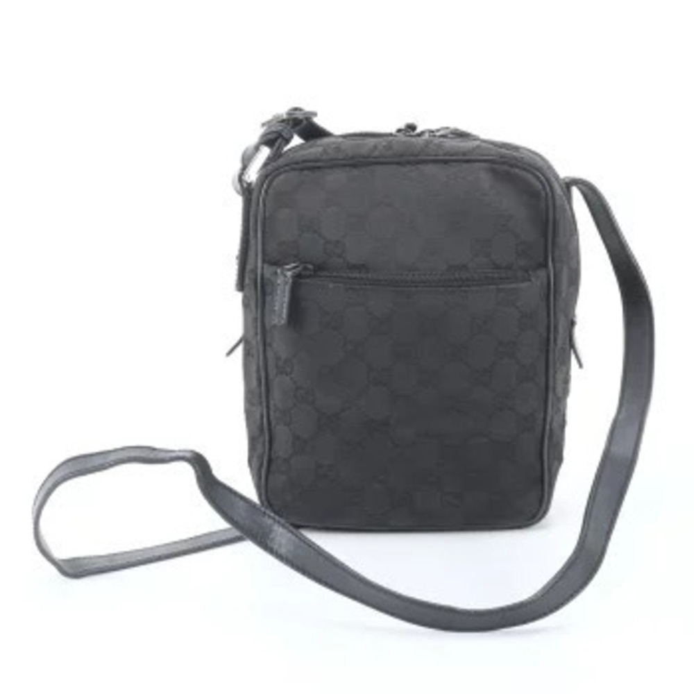 Gucci Web Stripe GG Canvas Leather Messenger Crossbody Bag Black